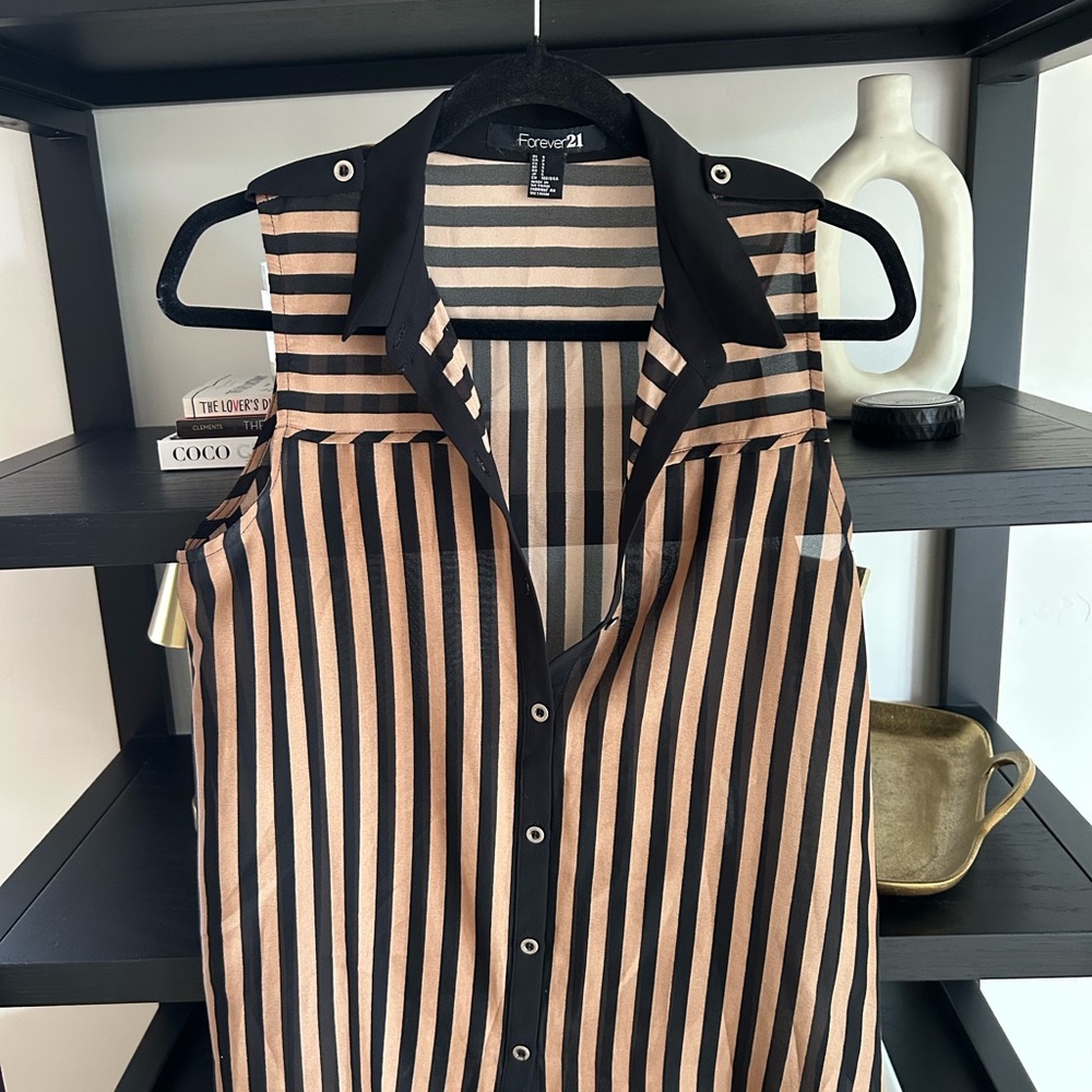 Forever 21 Black and Tan Striped Shirt